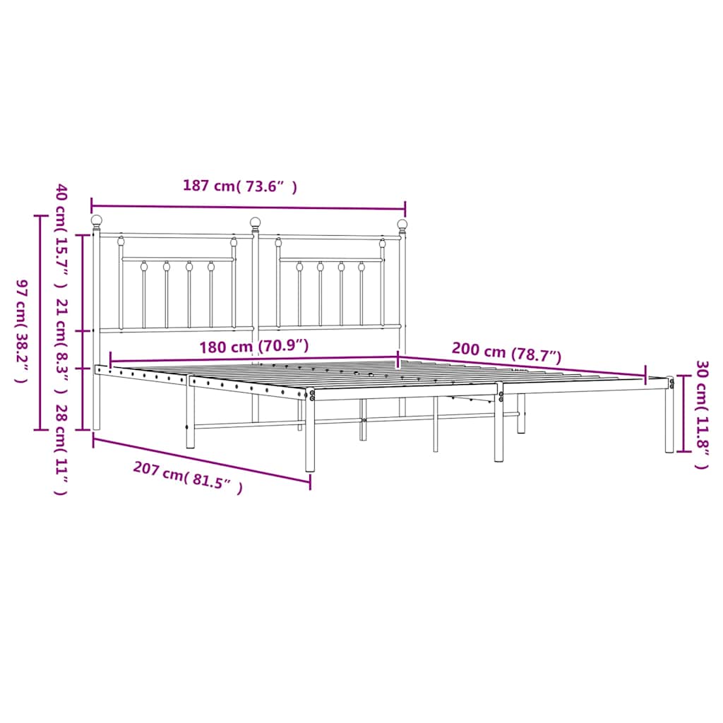 vidaXL Metal Bed Frame without Mattress with Headboard White 180x200cm
