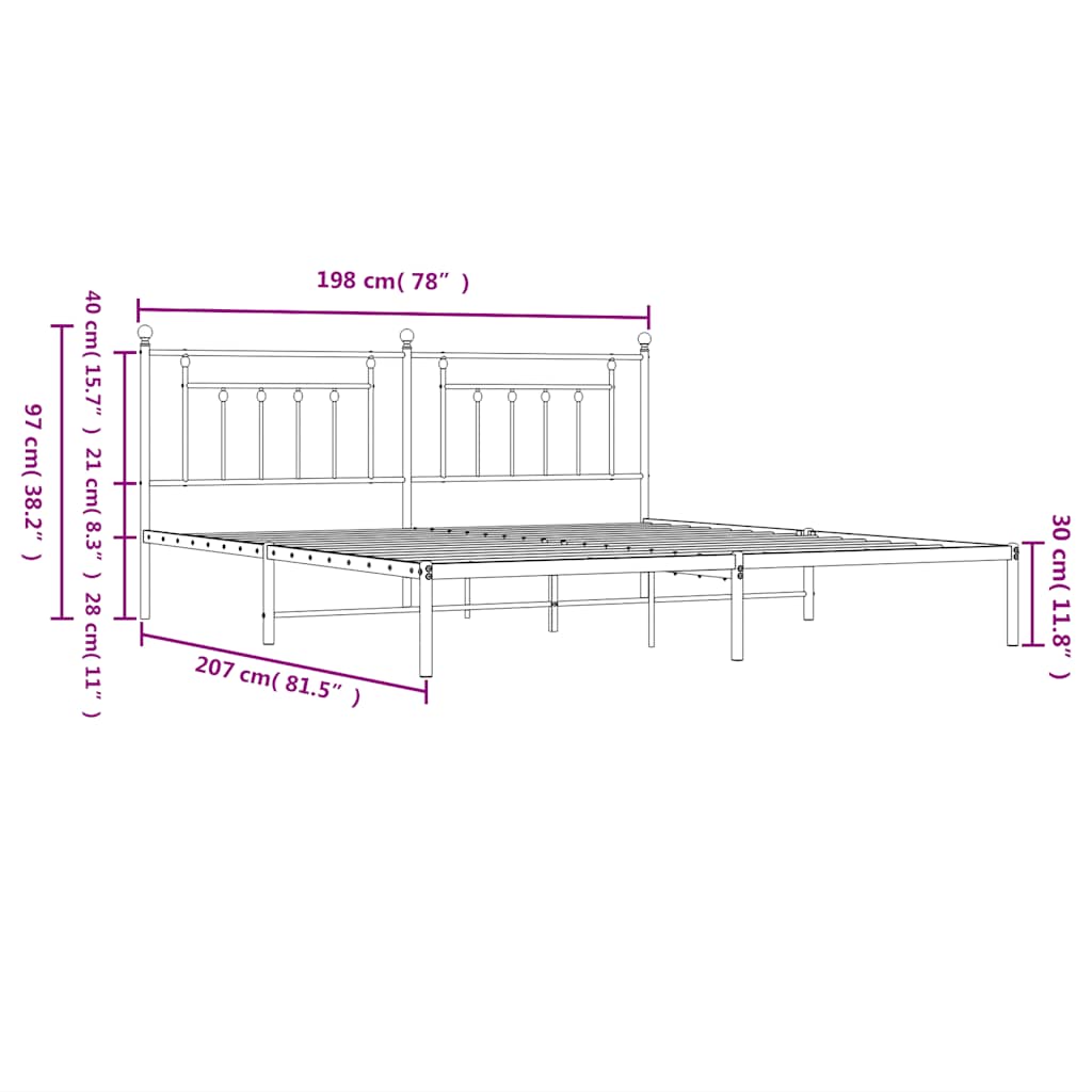 vidaXL Bed Frame | White | Powder-Coated Steel | 193 x 203 cm | Bed Frame