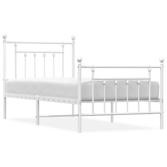 vidaXL Bed Frame | White | Powder-coated steel | Single | Durable | Bed Frame