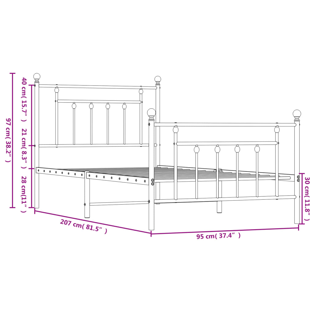 vidaXL Bed Frame | White | Powder-coated steel | Single | Durable | Bed Frame