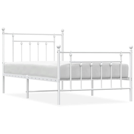 vidaXL Bed Frame | White | Powder-Coated Steel | Single | Bed Frame