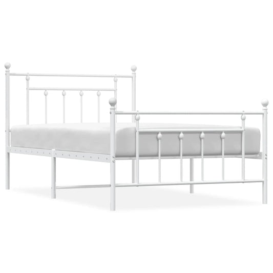 vidaXL Bed Frame | White | Powder-Coated Steel | Single | Bed Frame