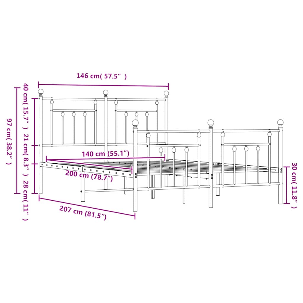 vidaXL Metal Bed Frame without Mattress with Footboard White 140x200cm