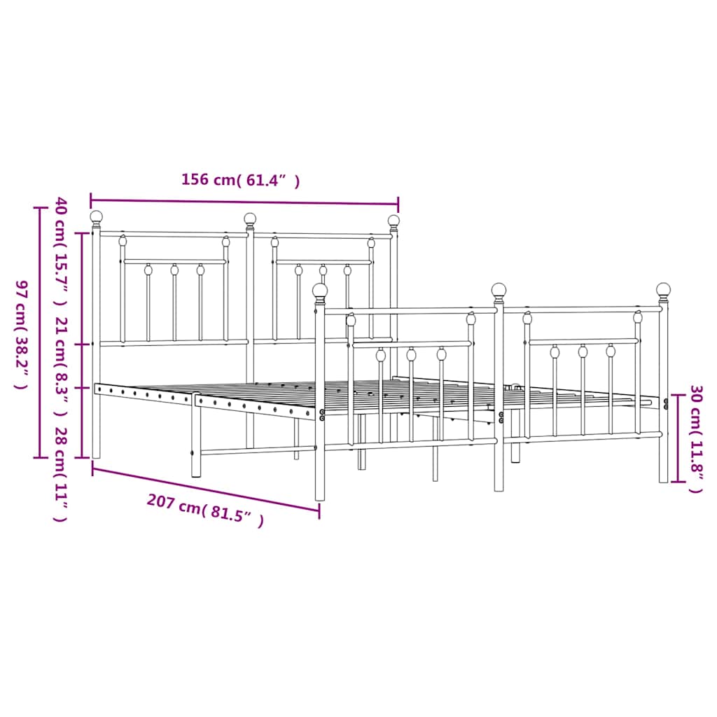 vidaXL Metal Bed Frame without Mattress with Footboard White 150x200cm