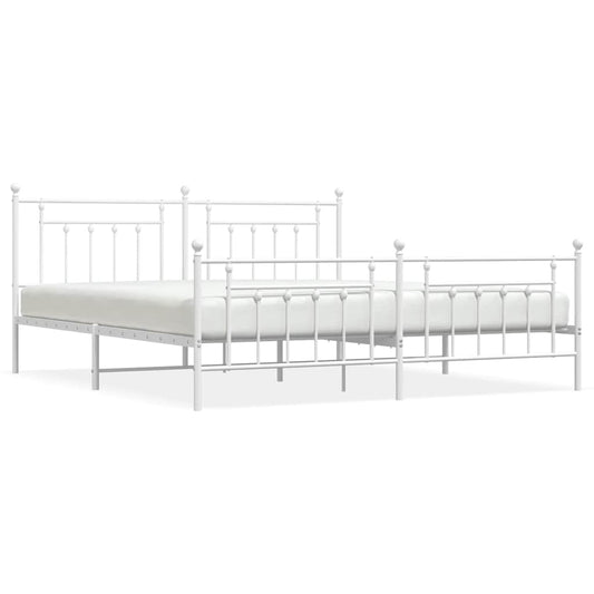vidaXL Metal Bed Frame without Mattress with Footboard White 200x200cm