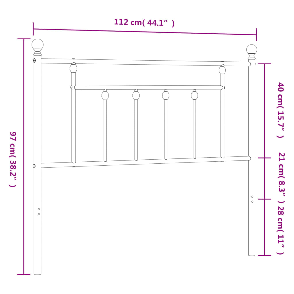 vidaXL Metal Replace Headboard White 107 cm
