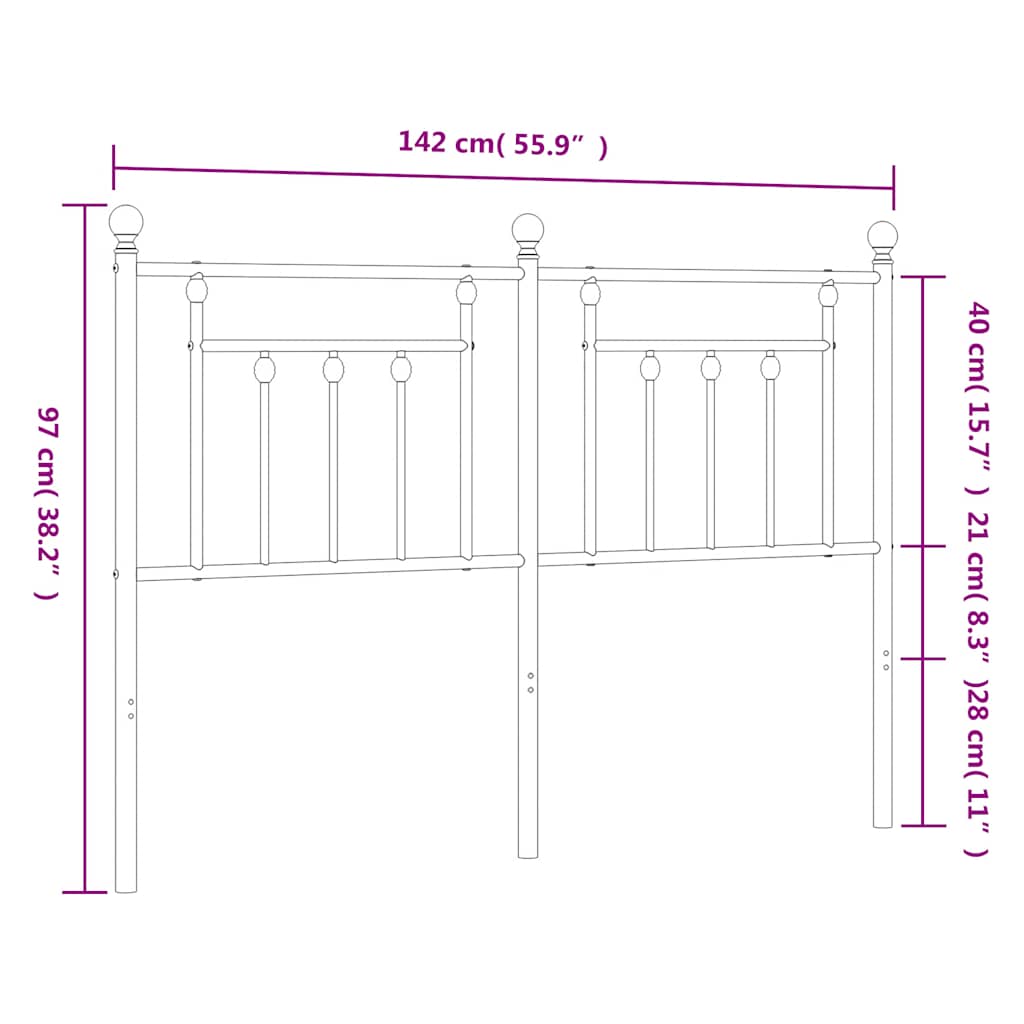 vidaXL Metal Replace Headboard White 135 cm