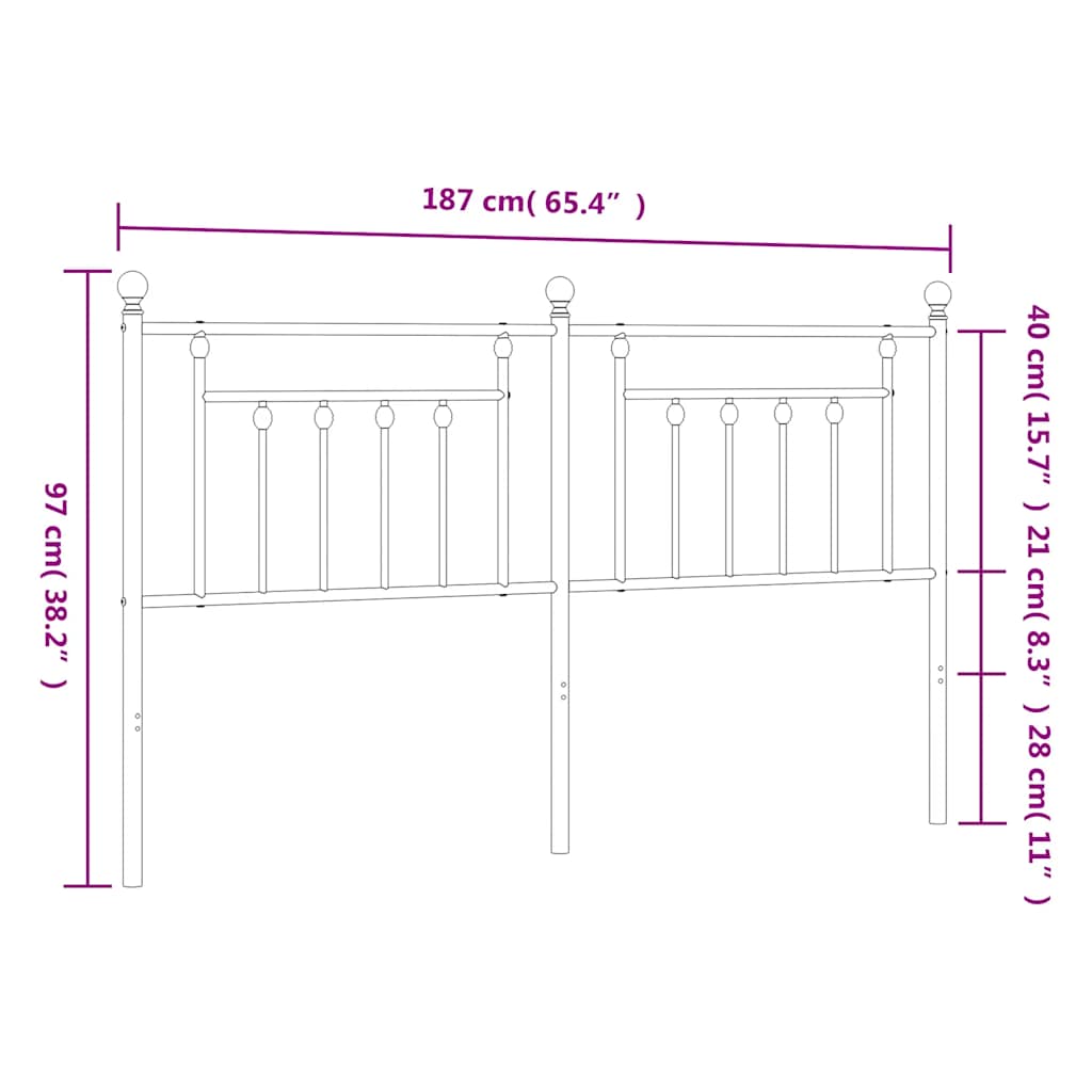 vidaXL Metal Replace Headboard White 180 cm