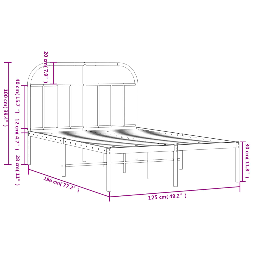 vidaXL Metal Bed Frame without Mattress with Headboard Black 120x190cm