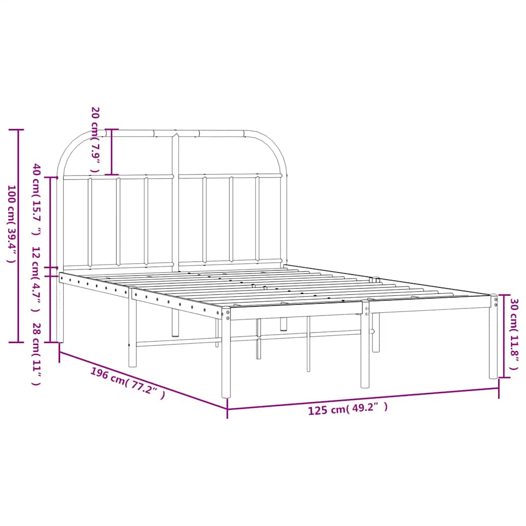 vidaXL Metal Bed Frame without Mattress with Headboard Black 120x190cm
