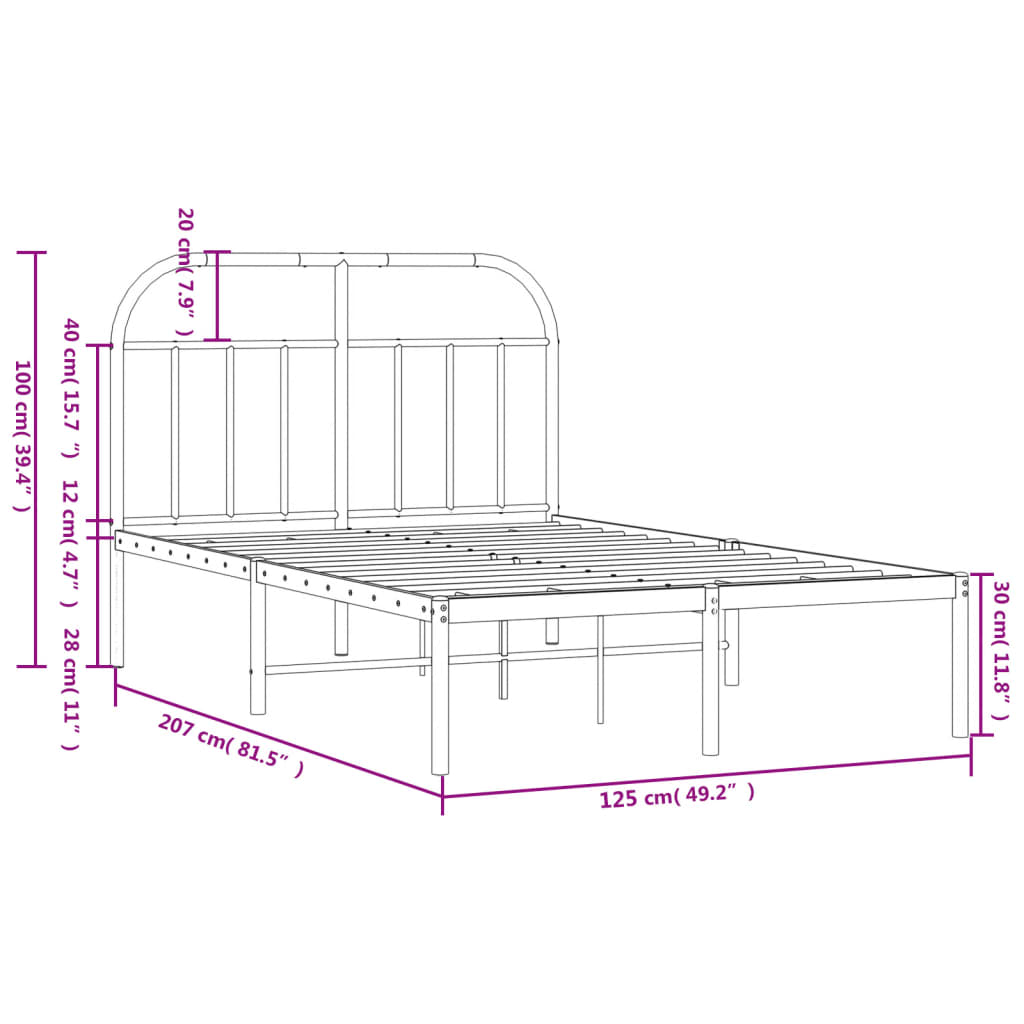 vidaXL Metal Bed Frame without Mattress with Headboard Black 120x200cm