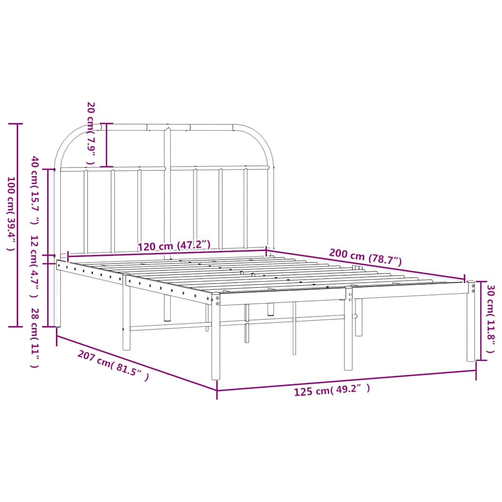 vidaXL Metal Bed Frame without Mattress with Headboard Black 120x200cm