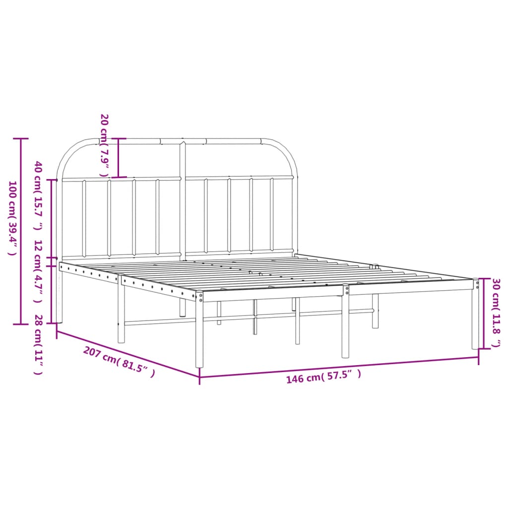 vidaXL Metal Bed Frame without Mattress with Headboard Black 140x200cm