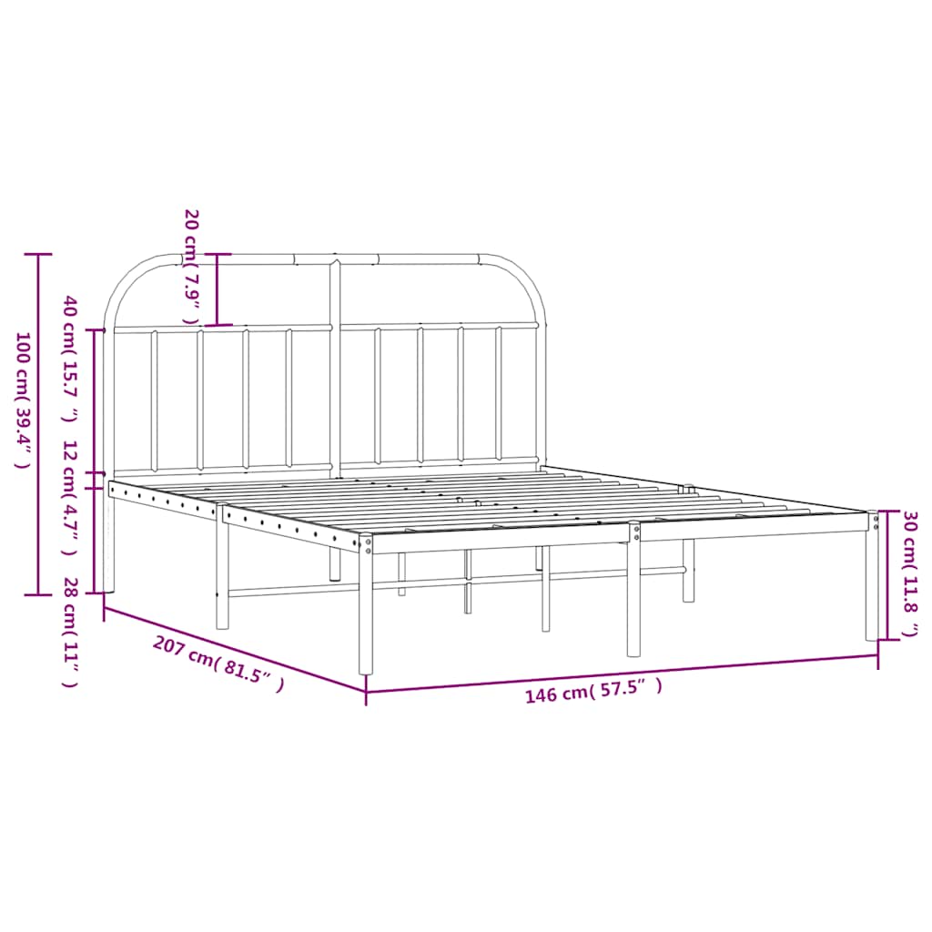 vidaXL Metal Bed Frame without Mattress with Headboard Black 140x200cm