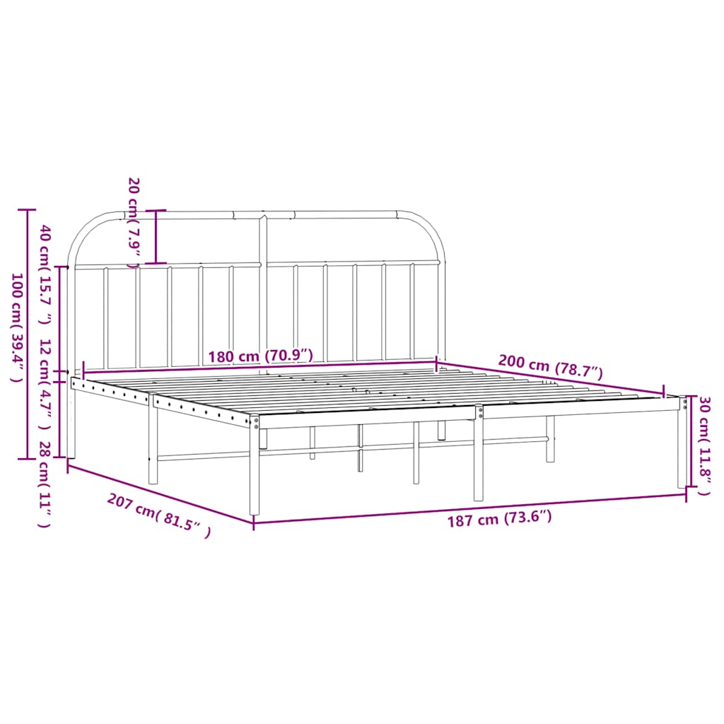 vidaXL Metal Bed Frame without Mattress with Headboard Black 180x200cm
