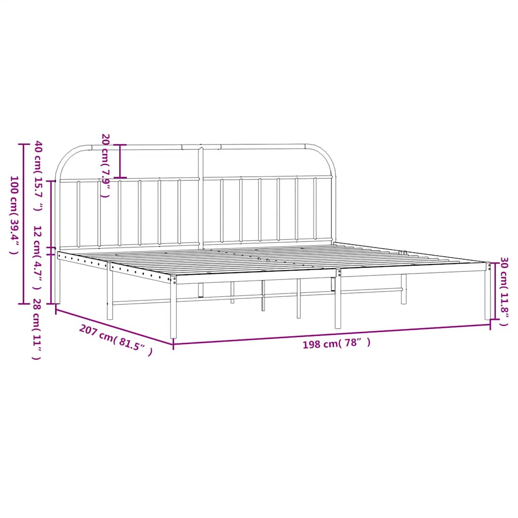 vidaXL Metal Bed Frame without Mattress with Headboard Black 193x203cm