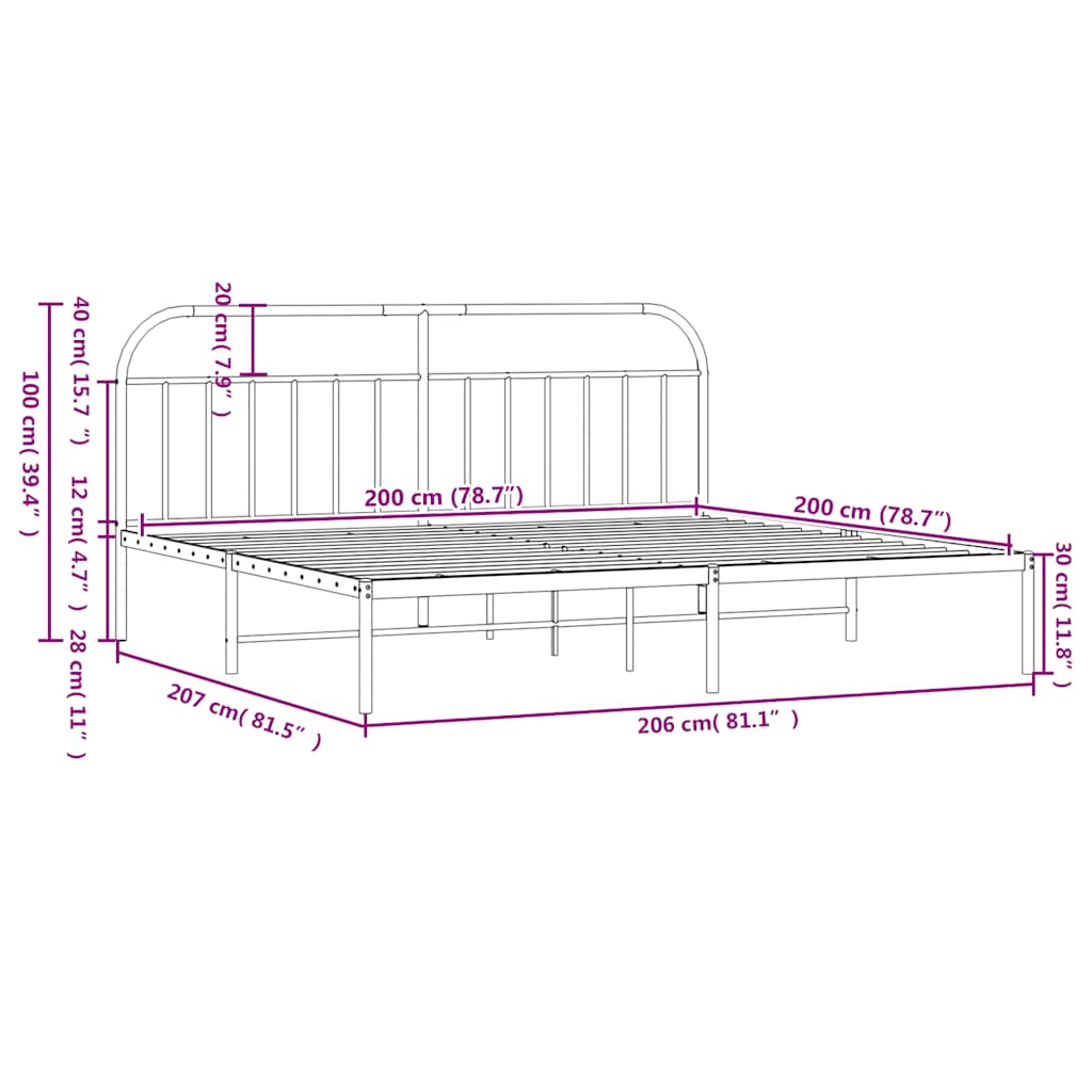 vidaXL Metal Bed Frame without Mattress with Headboard Black 200x200cm