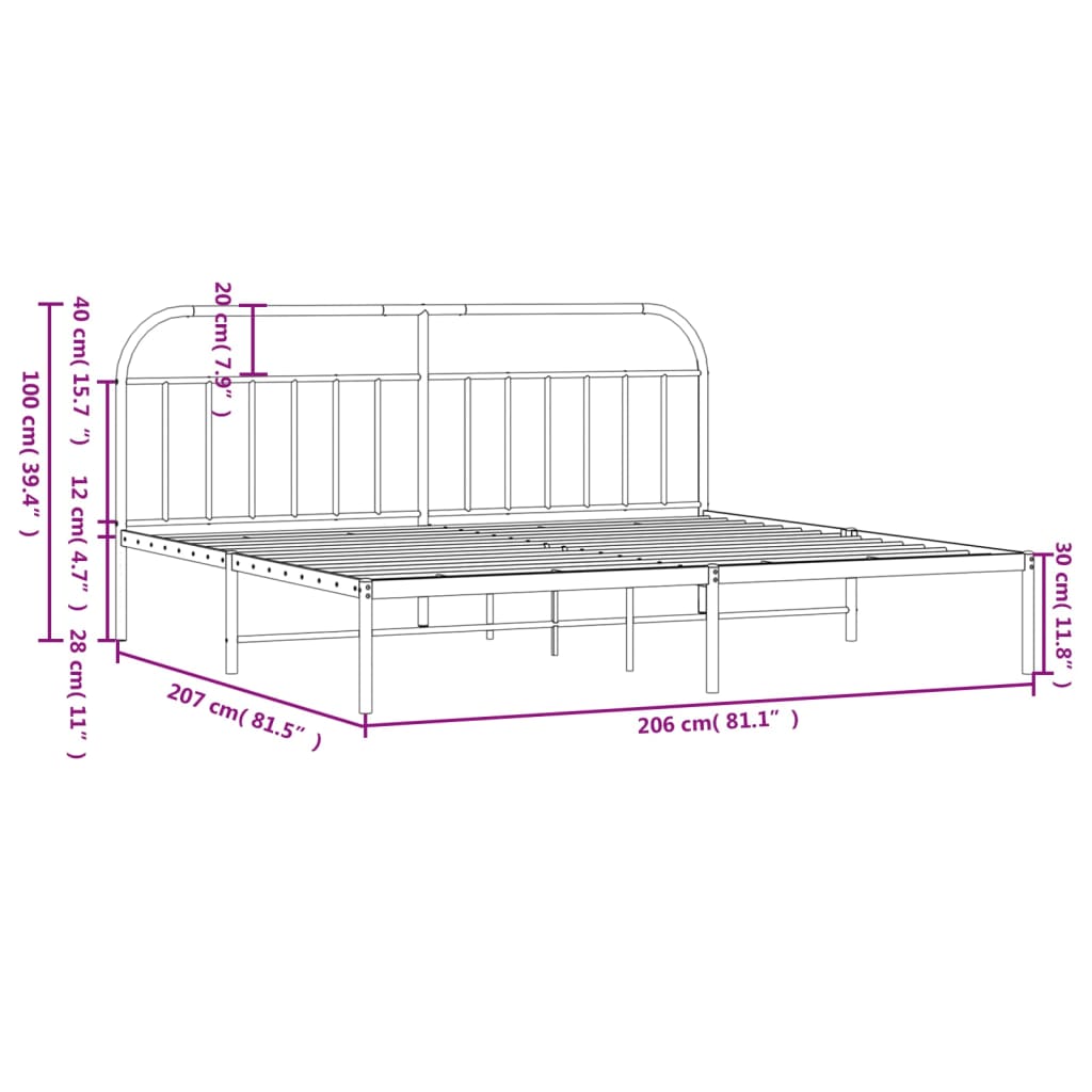 vidaXL Metal Bed Frame without Mattress with Headboard Black 200x200cm