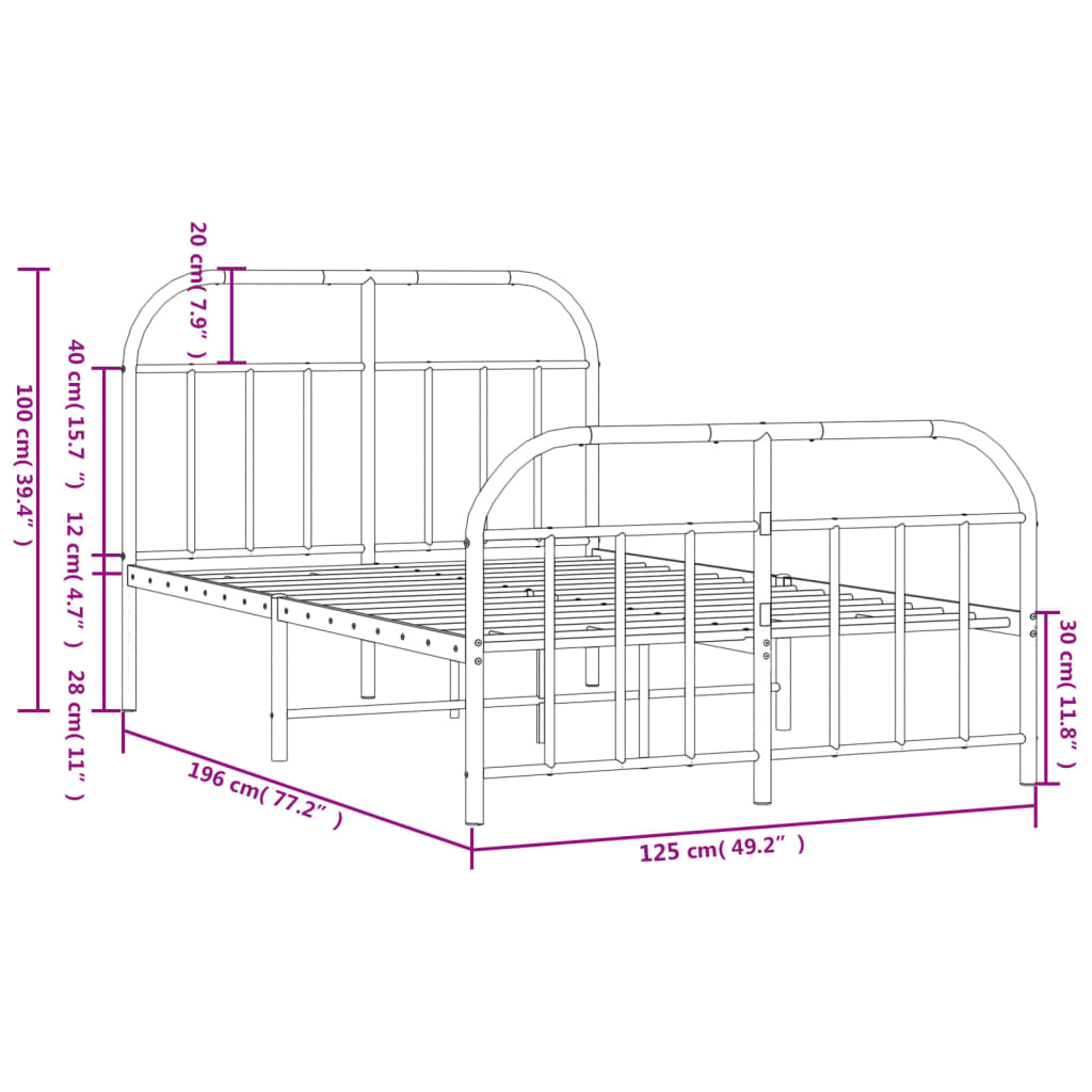 vidaXL Bed Frame | Black | Powder-Coated Steel | 120x190 cm | Bed Frame