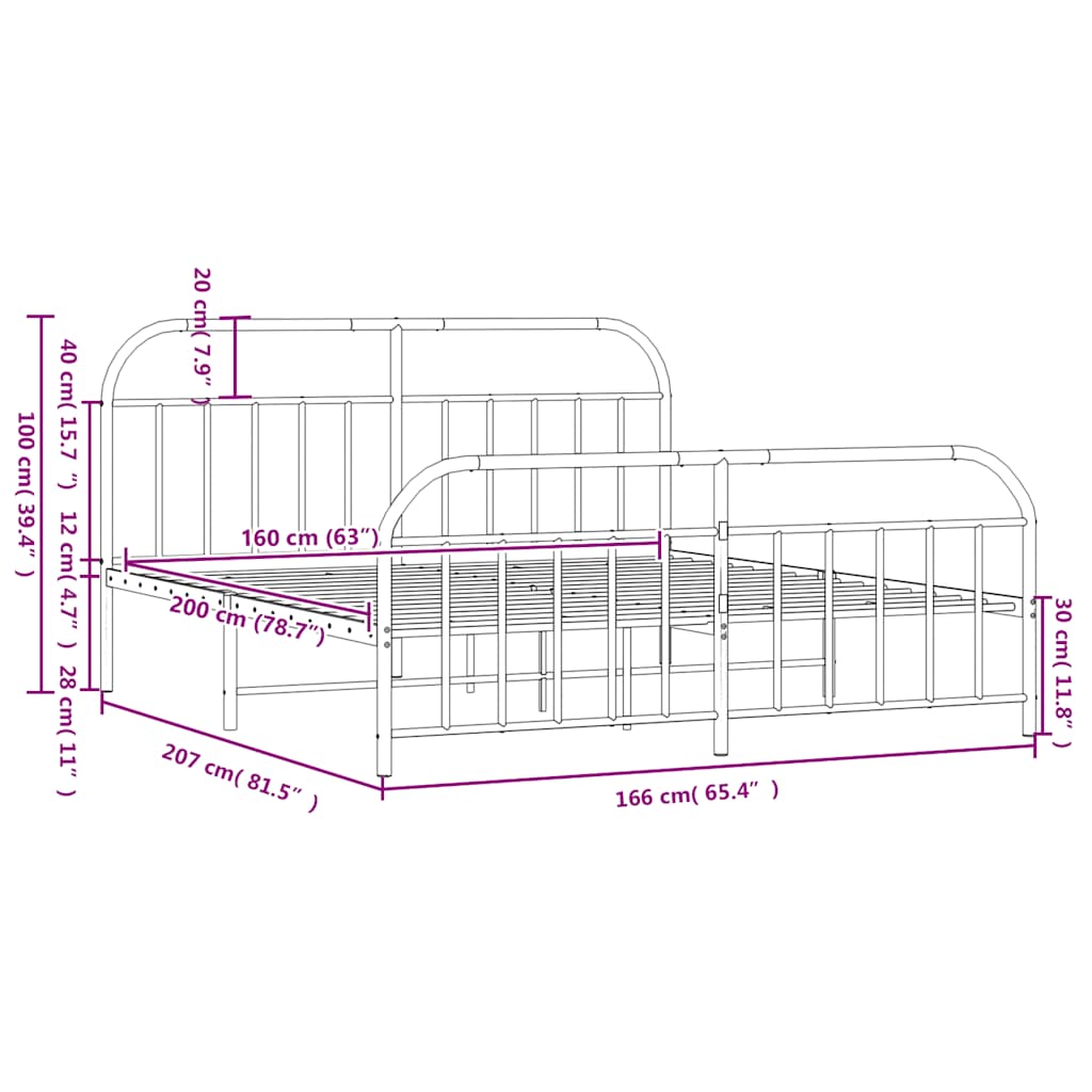 vidaXL Bed Frame | Black | Powder-Coated Steel | 160 x 200 cm | Bed Frame