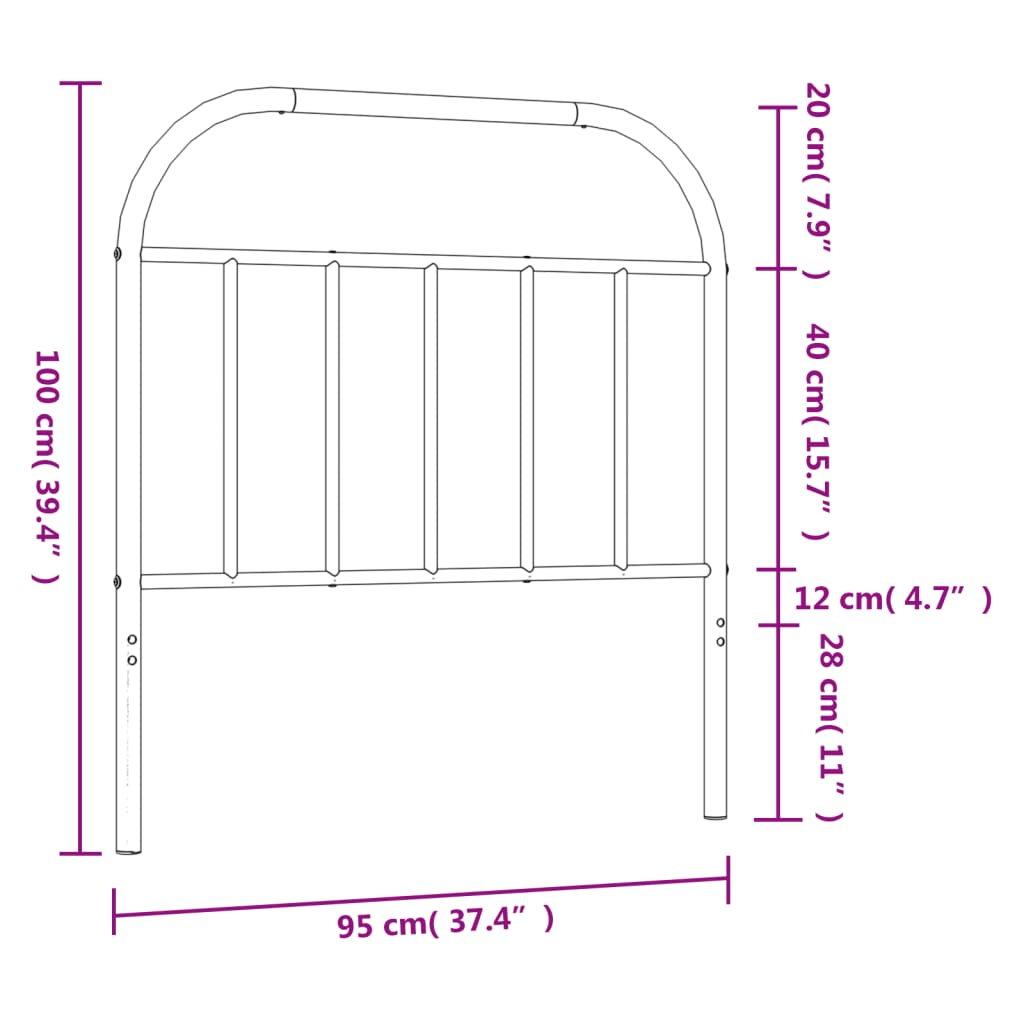 vidaXL Headboard | Black | Steel | Single | Durable | Headboard | Rectangular