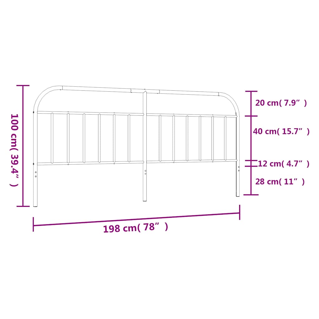 vidaXL Headboard | Black | Steel | 193 cm width | Headboard | Rectangular