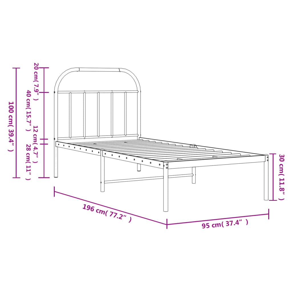 vidaXL Metal Bed Frame without Mattress with Headboard White 90x190cm