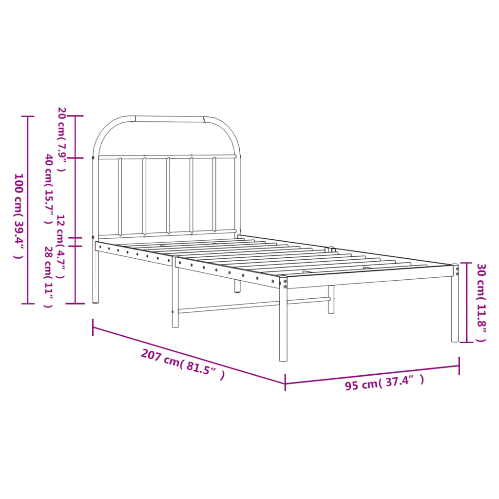 vidaXL Metal Bed Frame without Mattress with Headboard White 90x200cm