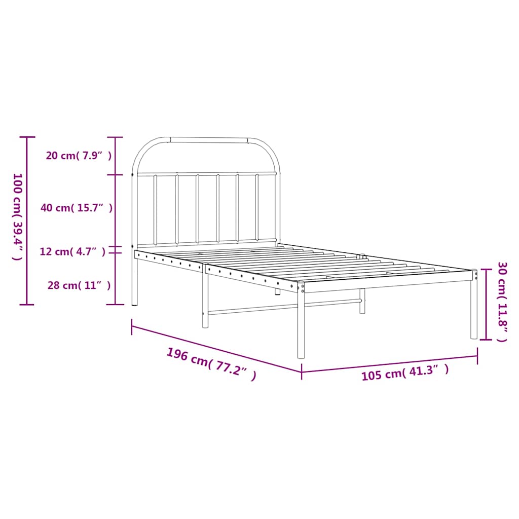 vidaXL Bed Frame | White | Powder-Coated Steel | Single | Sturdy | Bed Frame