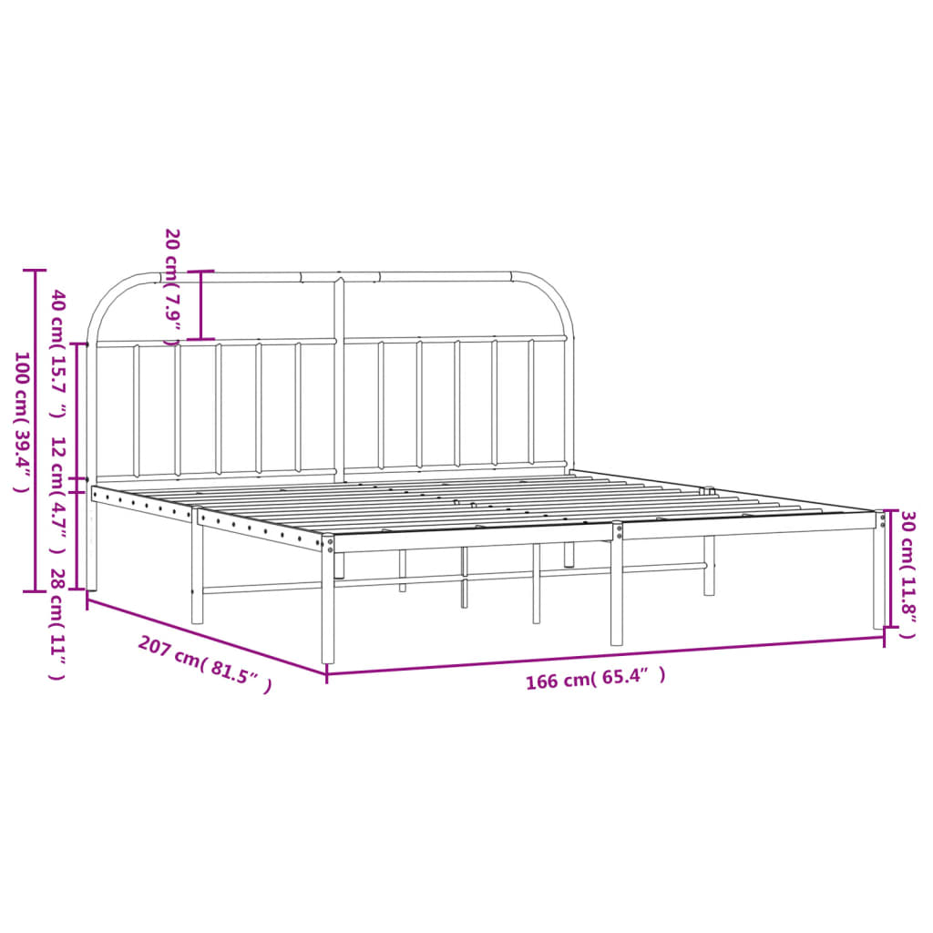 vidaXL Metal Bed Frame without Mattress with Headboard White 160x200cm