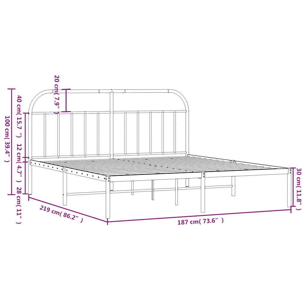 vidaXL Bed Frame | White | Powder-Coated Steel | Double | Bed Frame