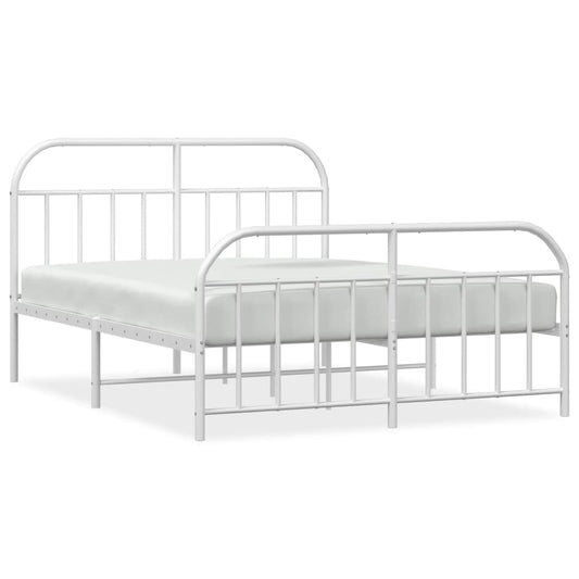 vidaXL Bed Frame | White | Powder-Coated Steel | Double | Bed Frame