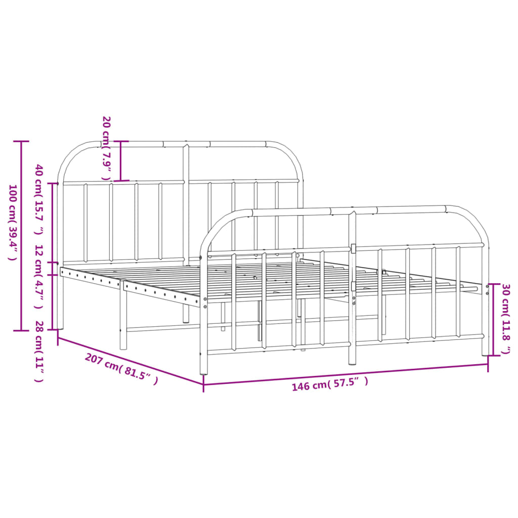 vidaXL Bed Frame | White | Powder-Coated Steel | Double | Bed Frame
