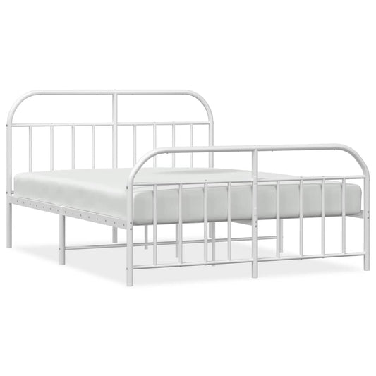 vidaXL Metal Bed Frame without Mattress with Footboard White 150x200cm