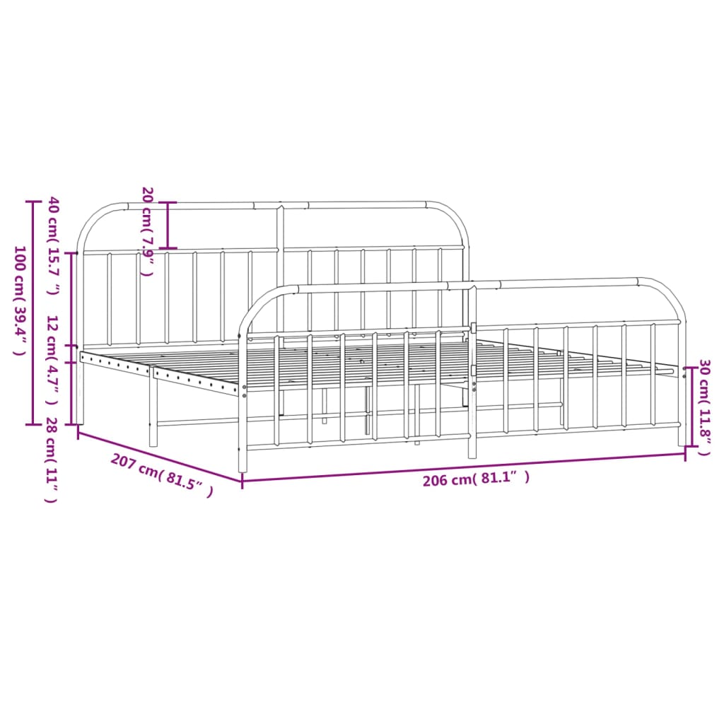 vidaXL Bed Frame | White | Powder-Coated Steel | Double | Storage | Bed Frame