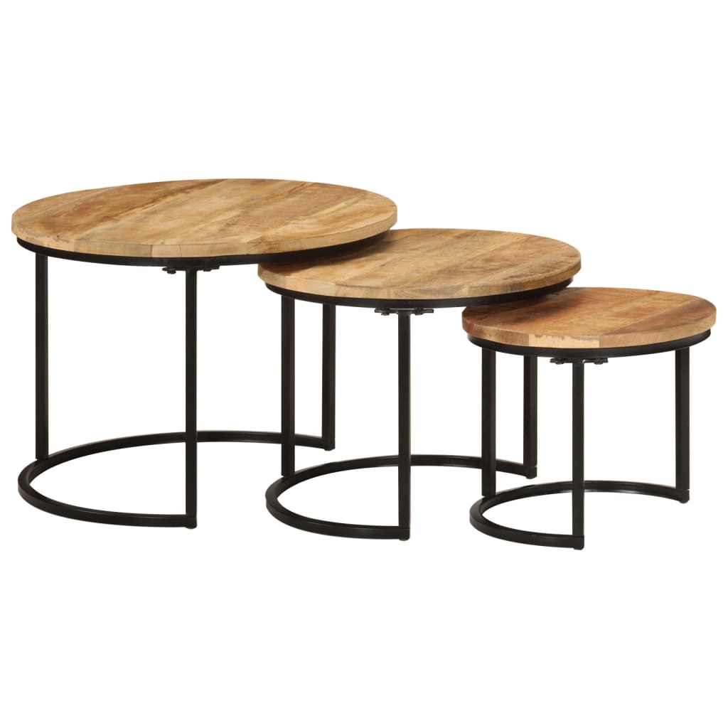 vidaXL Nesting Tables 3 pcs Solid Rough Wood Mango