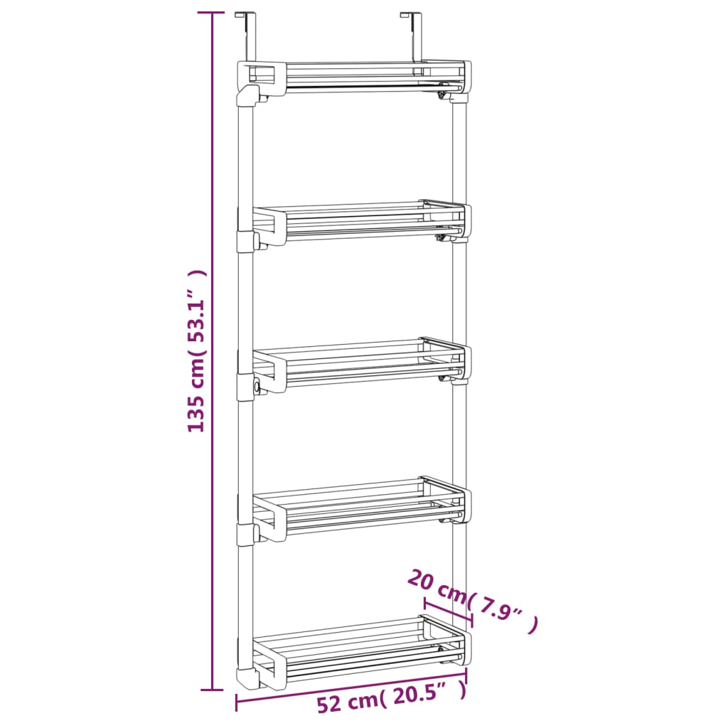 vidaXL Door Organiser with 5 Shelves 52x20x135 cm Aluminium