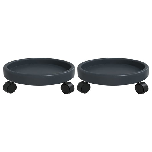 vidaXL Plant Trolleys with Wheels 2 pcs Grey Diameter 34 cm 35 kg