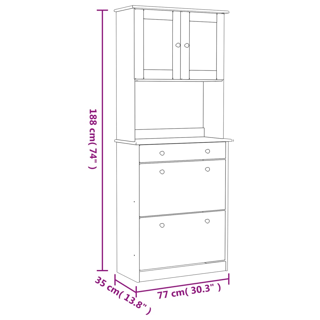 vidaXL Highboard "ALTA" White 77x35x188cm Solid Wood Pine