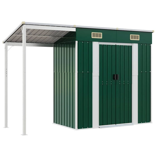 vidaXL Garden Shed with Extended Roof Green 277x107x181 cm Steel