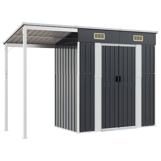 vidaXL Garden Shed with Extended Roof Anthracite 277x107x181 cm Steel