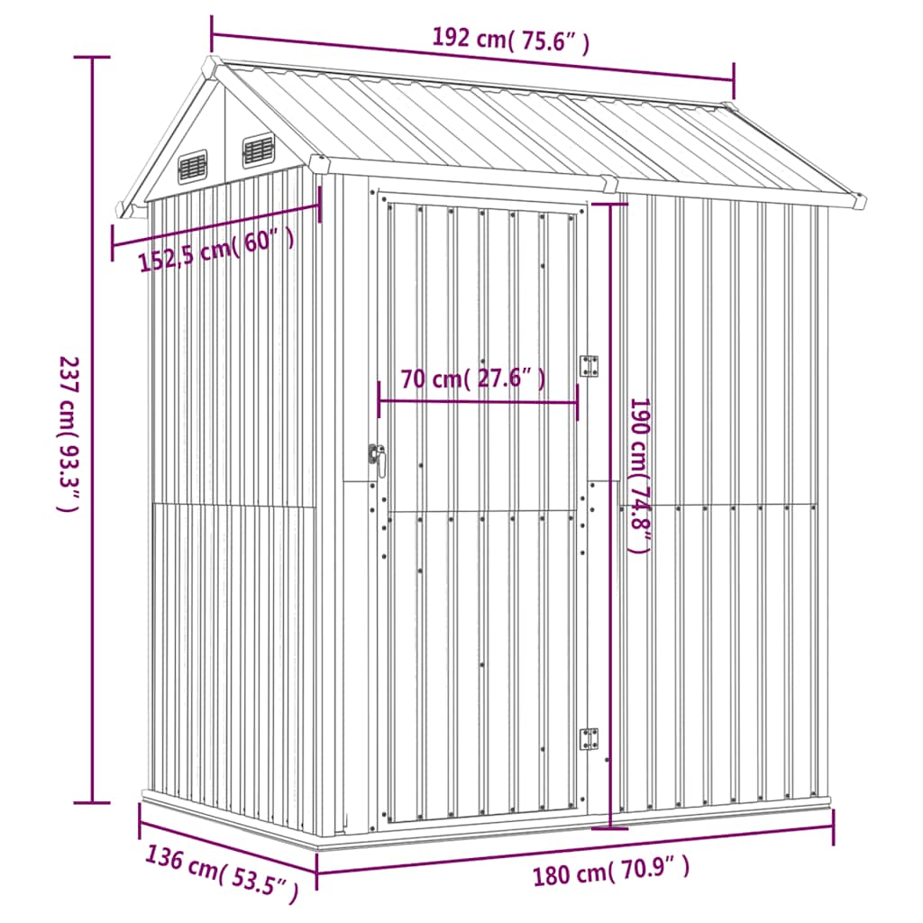 vidaXL Garden Shed Brown 192x152,5x237 cm Galvanised Steel