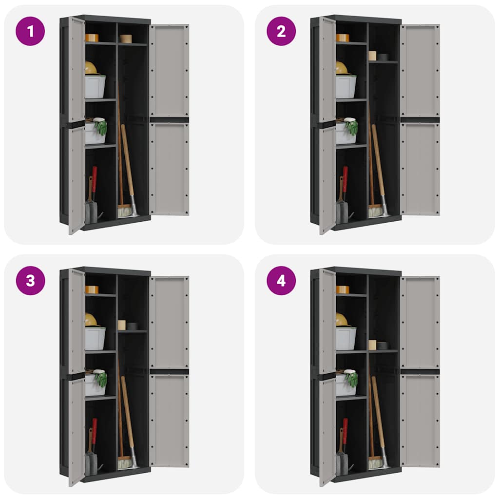 vidaXL Outdoor Storage Cabinet Grey and Black 65x37x165 cm PP