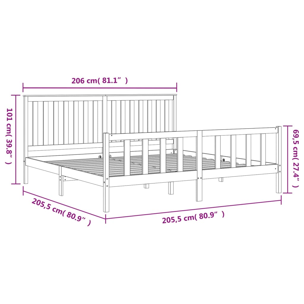 vidaXL Bed Frame without Mattress Black 200x200 cm Solid Wood Pine