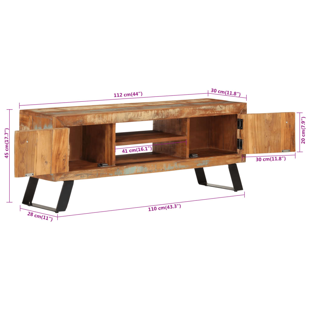 vidaXL TV Cabinet 112x30x45 cm Solid Wood Reclaimed