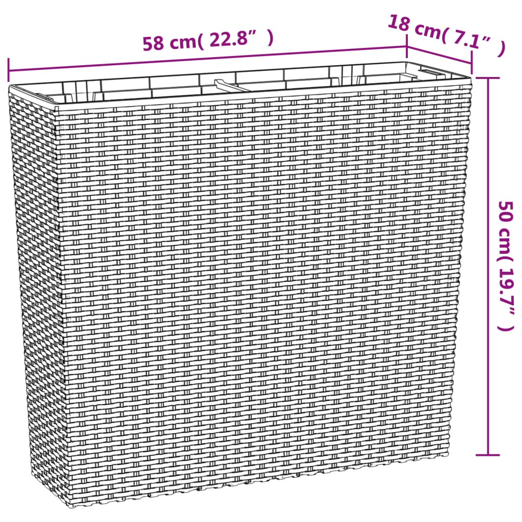 vidaXL Planter with Removable Inner Brown 12 / 44 L PP Rattan