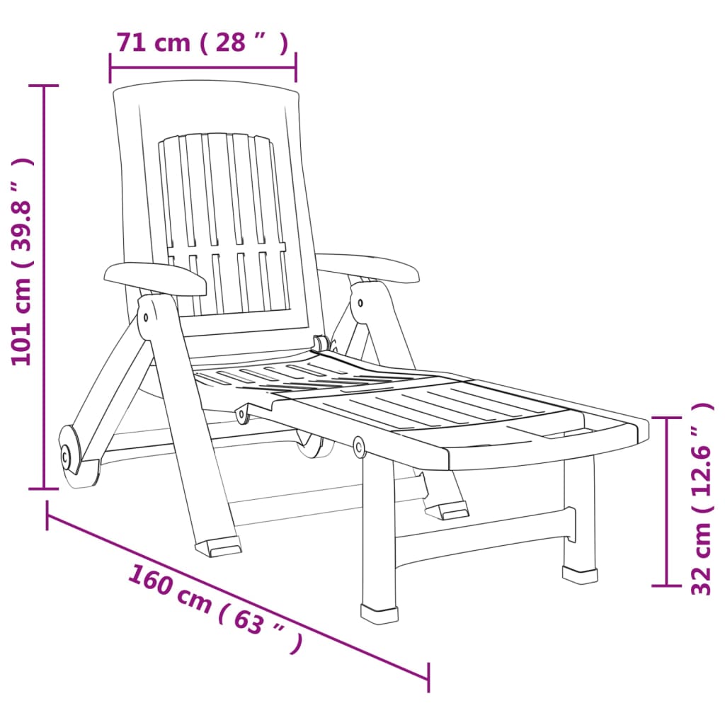 vidaXL Folding Sun Lounger with Wheels Green PP