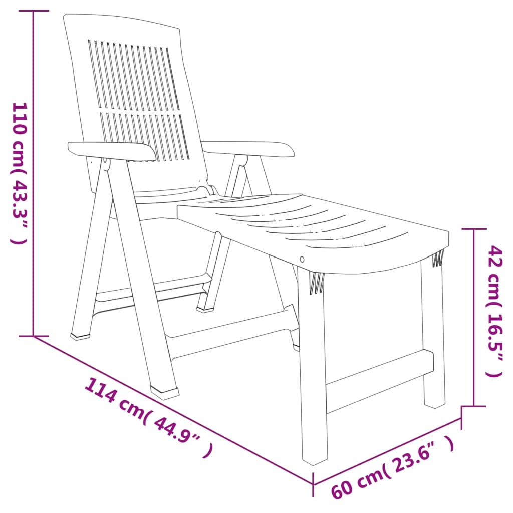 vidaXL Sun Lounger | White | Plastic | Standard Sun Lounger Size | Foldable