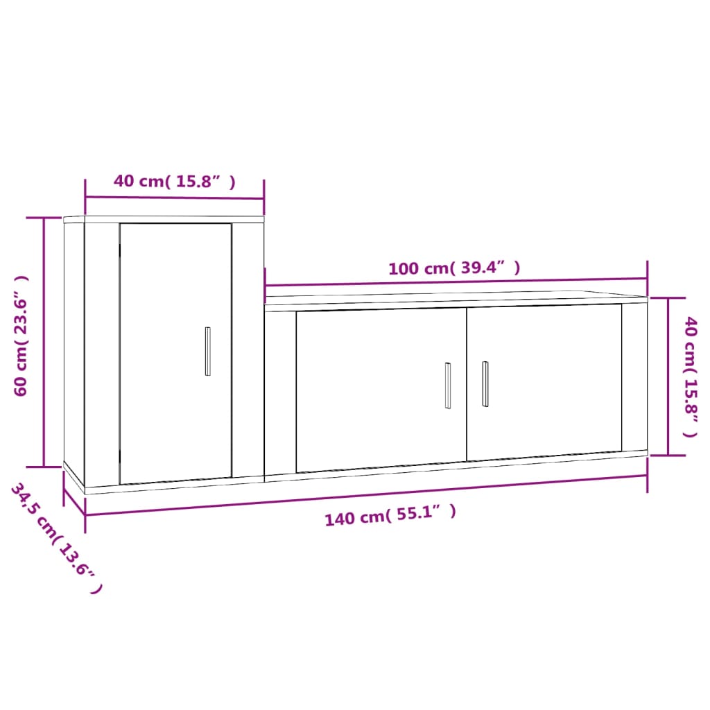 vidaXL 2 Piece TV Cabinet Set Concrete Grey Engineered Wood