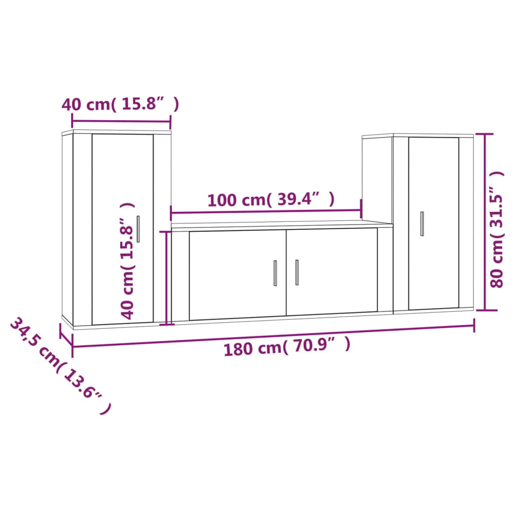 vidaXL 3 Piece TV Cabinet Set White Engineered Wood